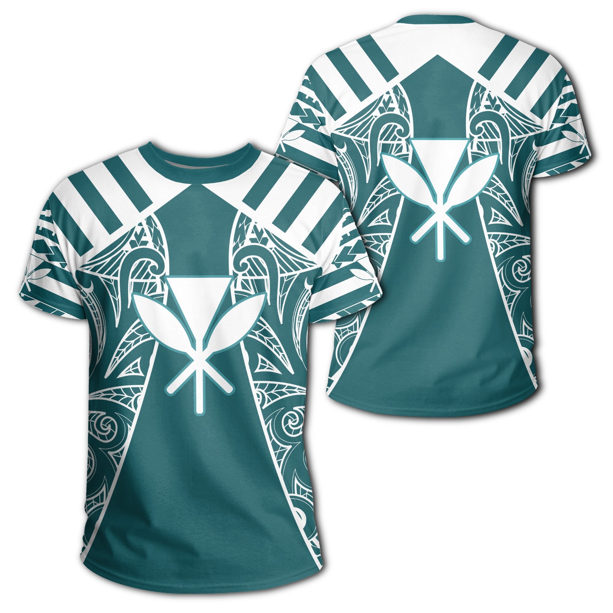 Hawaii Kanaka Football Jersey Polynesian T Shirt Cyan & White Victor Style Unisex Cyan - Polynesian Pride