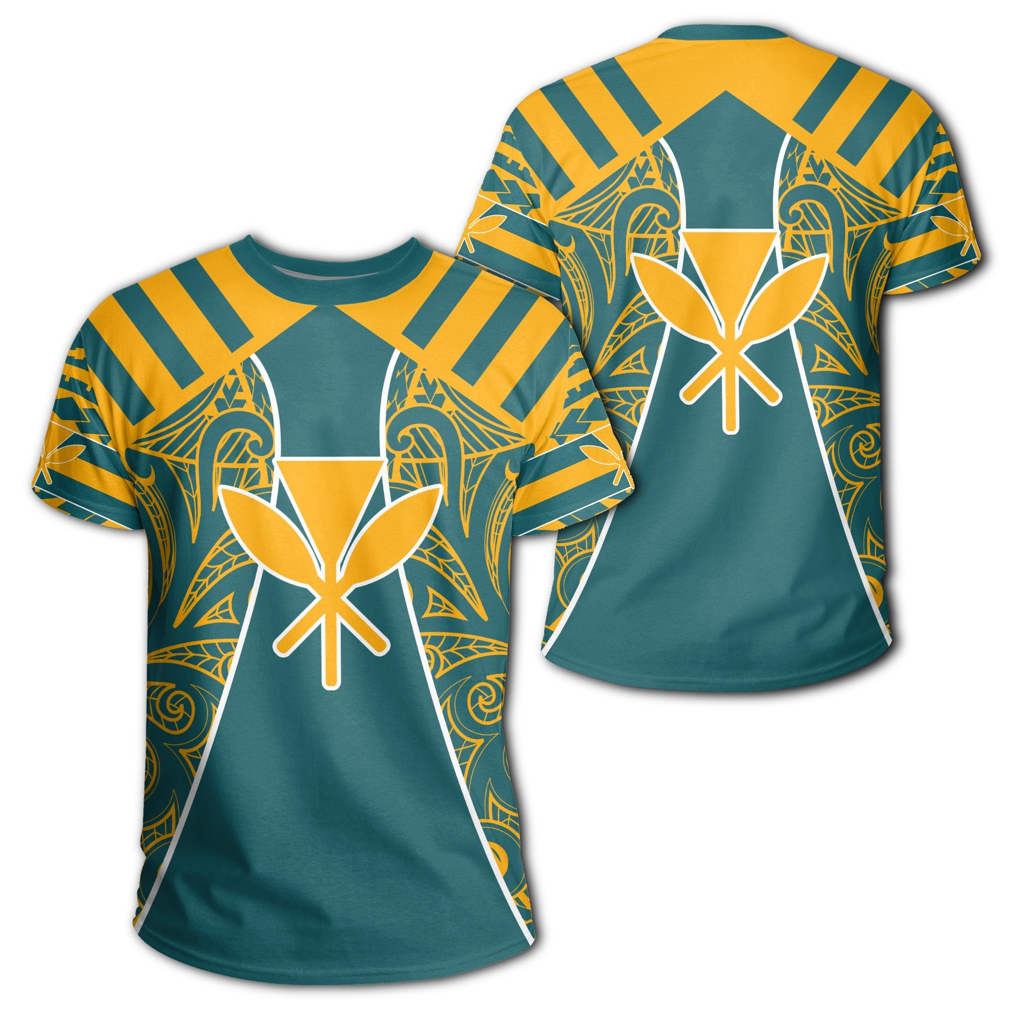 Hawaii Kanaka Football Jersey Polynesian T Shirt Cyan & Yellow Victor Style Unisex Cyan - Polynesian Pride