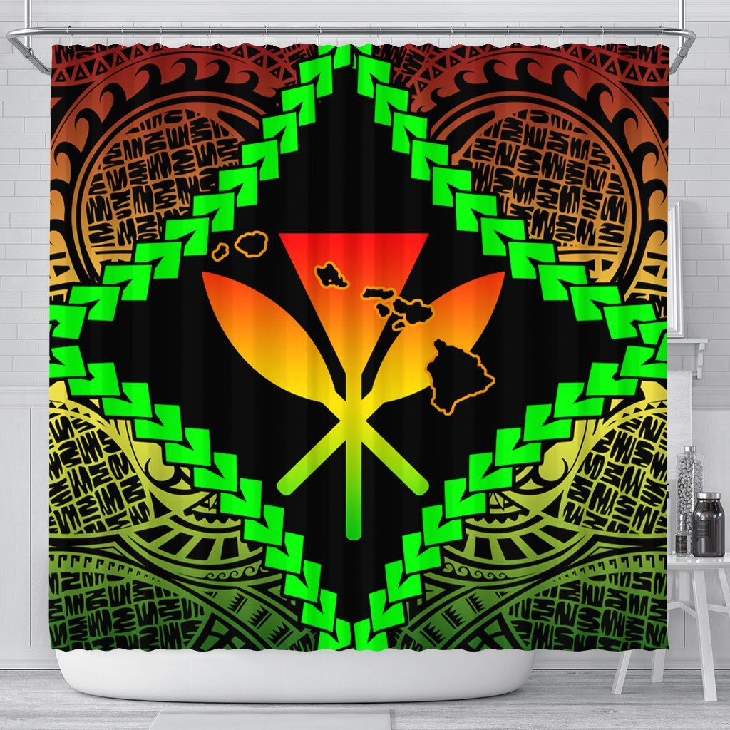 Hawaii Kanaka Kakau Polynesian Shower Curtain - AH 177 x 172 (cm) Black - Polynesian Pride