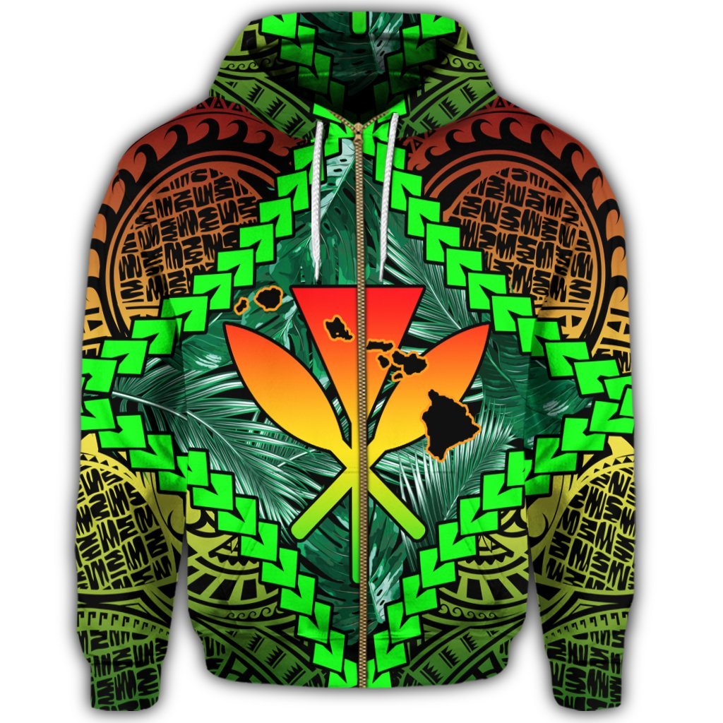 Hawaii Kanaka Kakau Tropical Polynesian Zip Hoodie - Polynesian Pride
