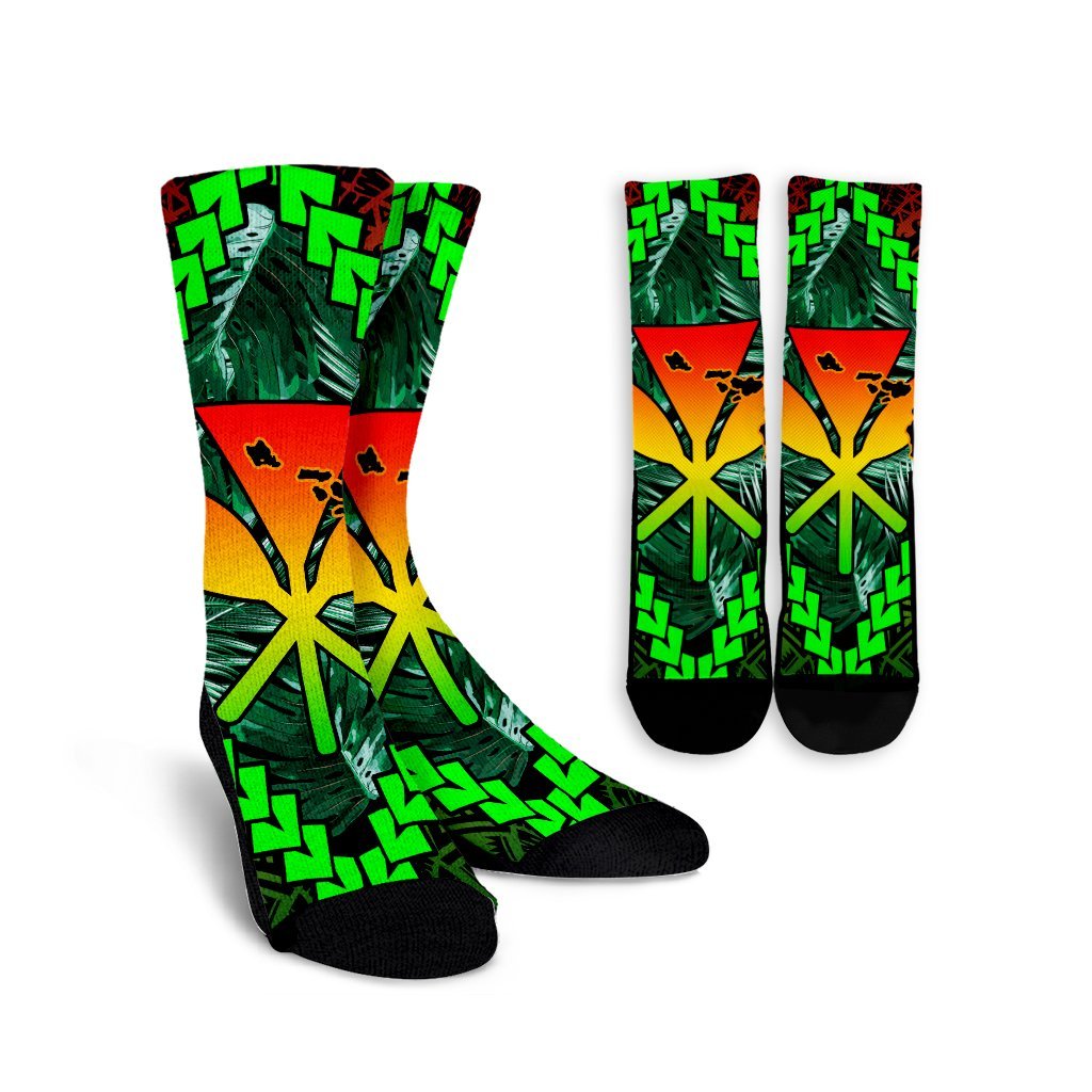 Hawaii Kanaka Kakau Tropical Polynesian Crew Socks - AH Crew Socks White - Polynesian Pride