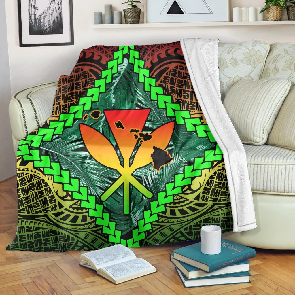 Hawaii Kanaka Kakau Tropical Polynesian Premium Blankets - AH White - Polynesian Pride