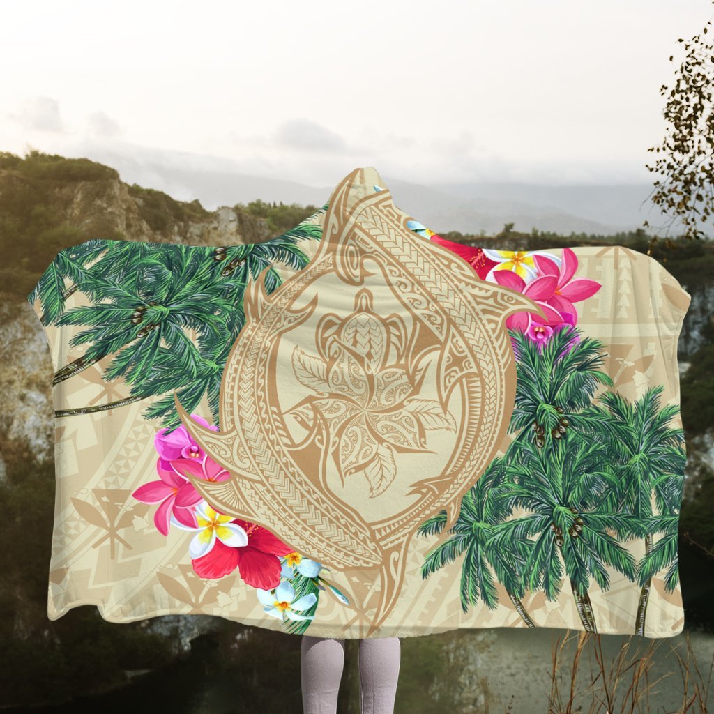 Hawaii Kanaka Maoli Palm Trees Turtle And Sharks Hooded Blanket - AH - Polynesian Pride