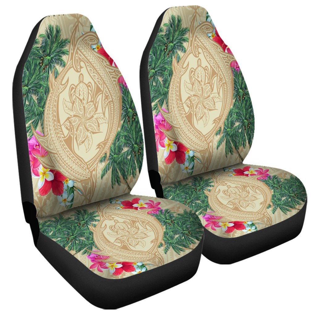 Hawaii Kanaka Maoli Palm Trees Turtle And Sharks Car Seat Covers - AH Universal Fit Black - Polynesian Pride