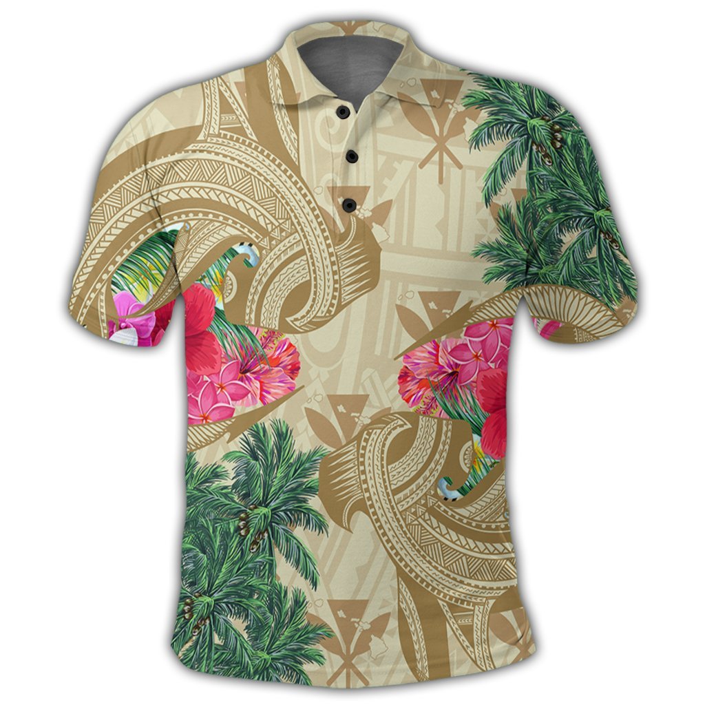 Hawaii Kanaka Maoli Plumeria Palm Trees Hammer Shark Polo Shirt - Polynesian Pride