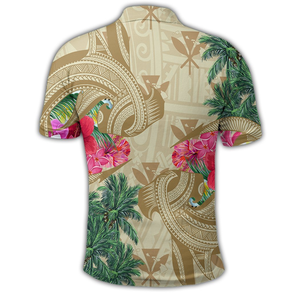 Hawaii Kanaka Maoli Plumeria Palm Trees Hammer Shark Polo Shirt - Polynesian Pride