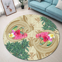 Hawaii Kanaka Maoli Plumeria Palm Trees Hammer Shark Round Carpet - AH - Polynesian Pride
