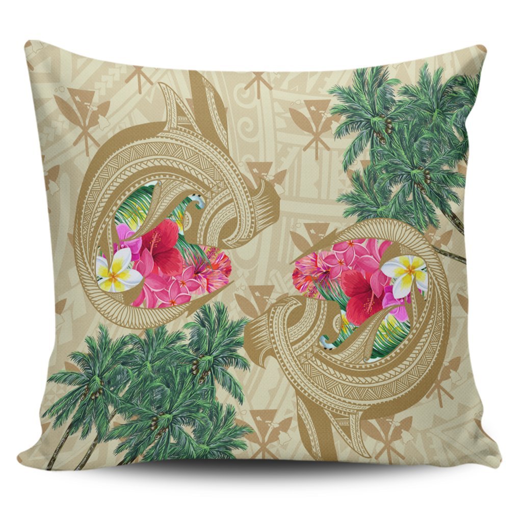 Hawaii Kanaka Maoli Plumeria Palm Trees Hammer Shark Pillow Covers - AH Pillow Covers Black - Polynesian Pride