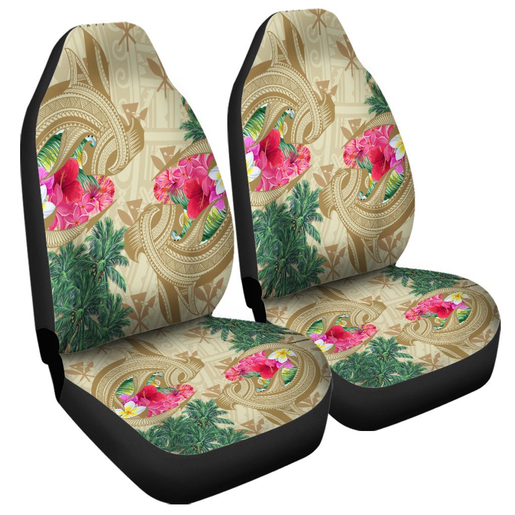 Hawaii Kanaka Maoli Plumeria Palm Trees Hammer Shark Car Seat Covers - AH Universal Fit Black - Polynesian Pride