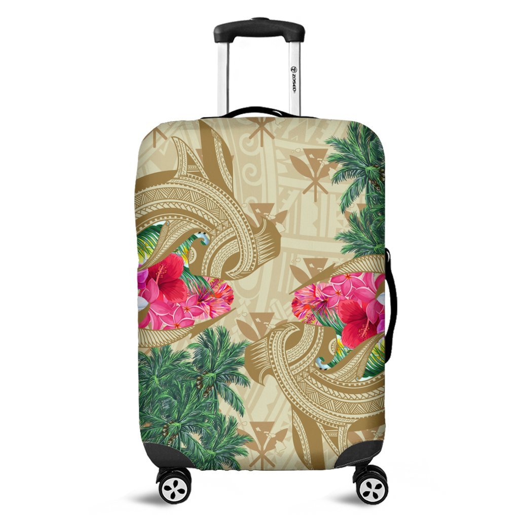 Hawaii Kanaka Maoli Plumeria Palm Trees Hammer Shark Luggage Covers - AH Black - Polynesian Pride