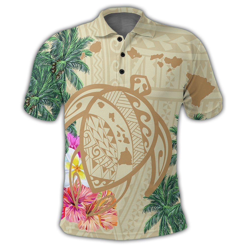 Hawaii Kanaka Maoli Polynesian Flowers Turtle Polo Shirt - Polynesian Pride