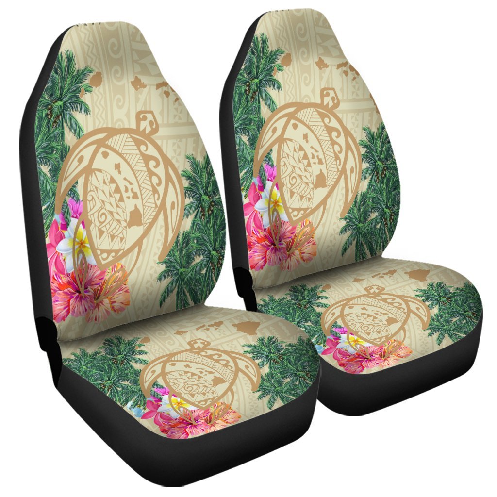 Hawaii Kanaka Maoli Polynesian Flowers Turtle Car Seat Covers - AH Universal Fit Black - Polynesian Pride