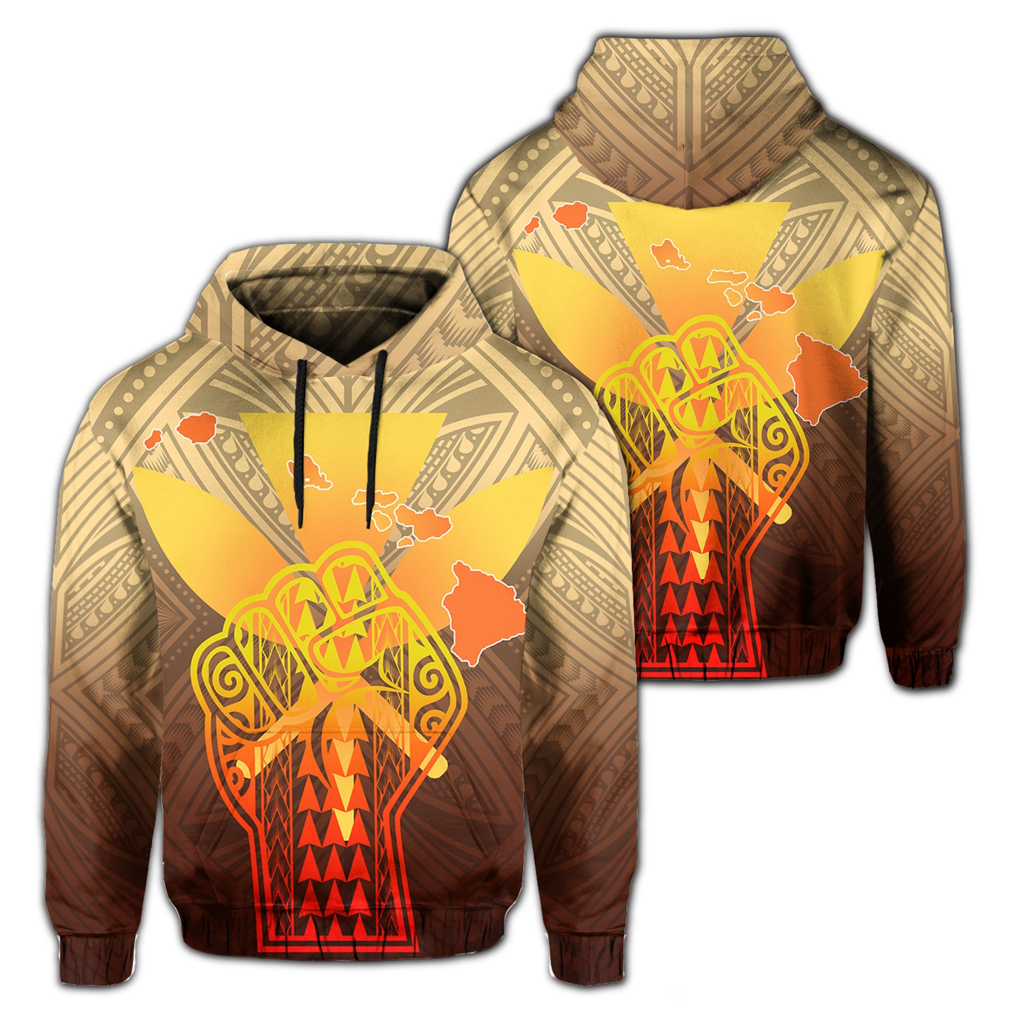 Hawaii Kanaka Map Hand Polynesian Hoodie Susi Style Unisex Gold - Polynesian Pride