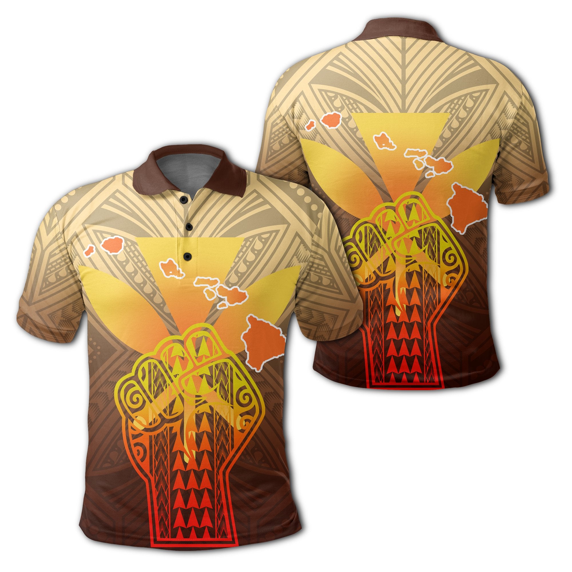 Hawaii Kanaka Map Hand Polynesian Polo Shirt Susi Style Unisex Gold - Polynesian Pride