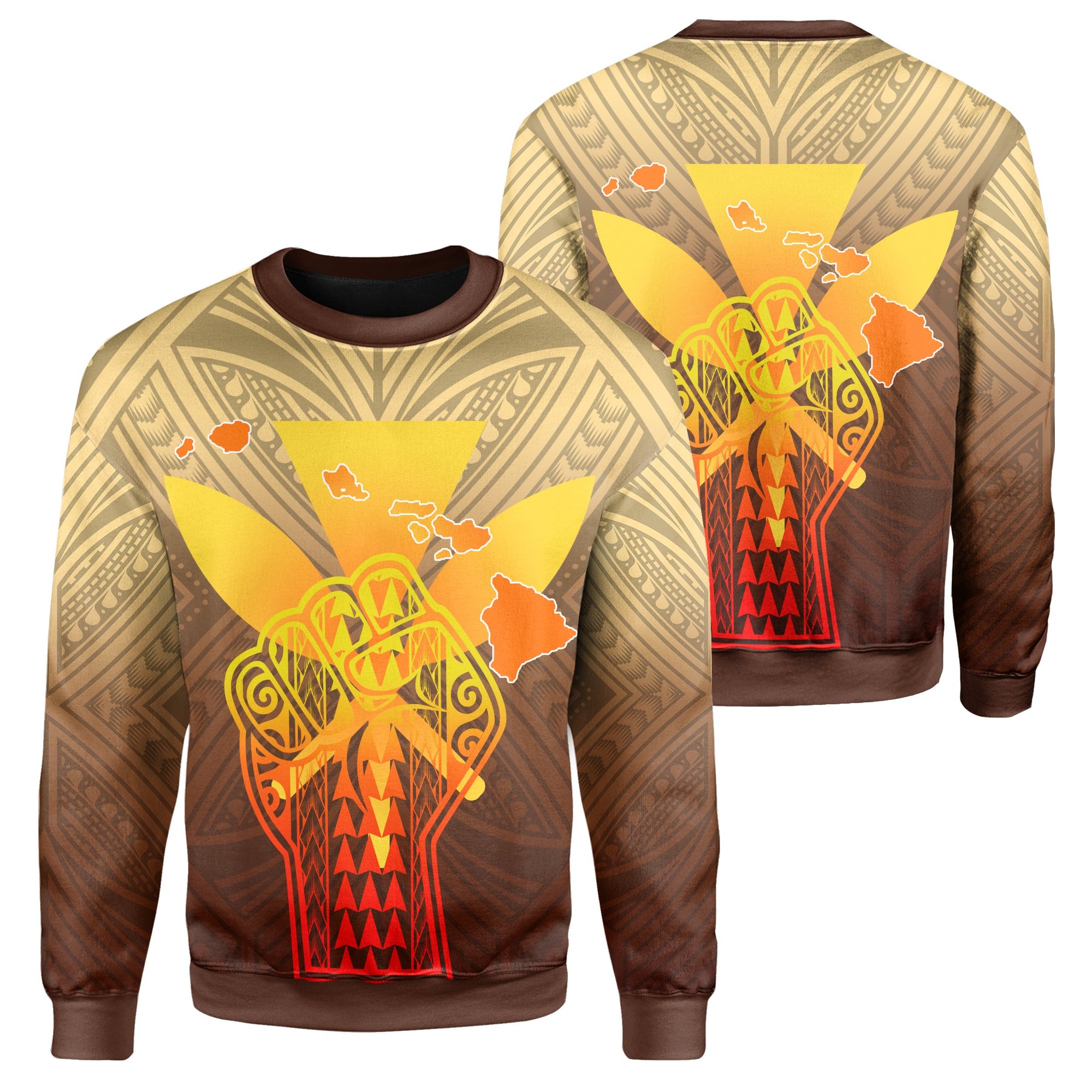 Hawaii Kanaka Map Hand Polynesian Sweatshirt - Susi Style - AH Unisex Gold - Polynesian Pride