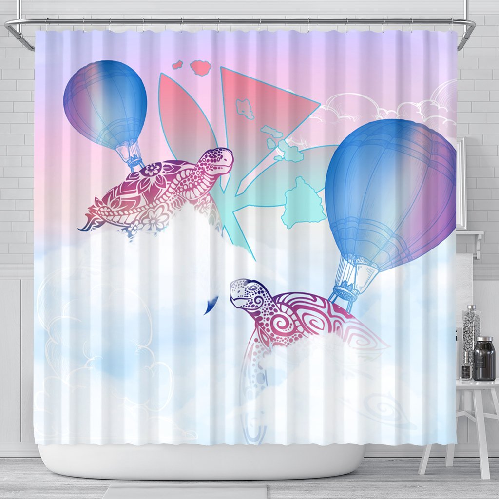 Hawaii Kanaka Map Horizon Turtle Shower Curtain - AH 177 x 172 (cm) Black - Polynesian Pride