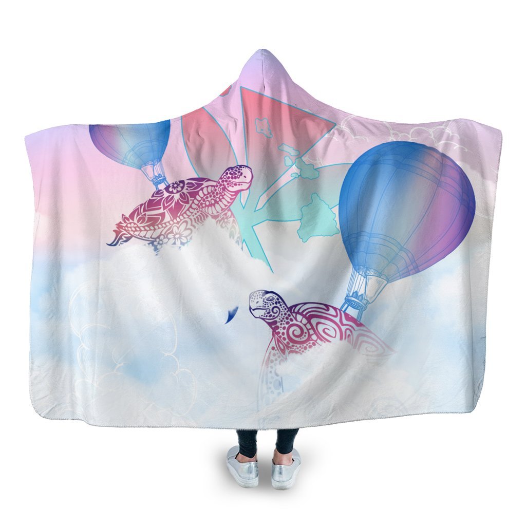 Hawaii Kanaka Map Horizon Turtle Hooded Blanket - AH Hooded Blanket White - Polynesian Pride