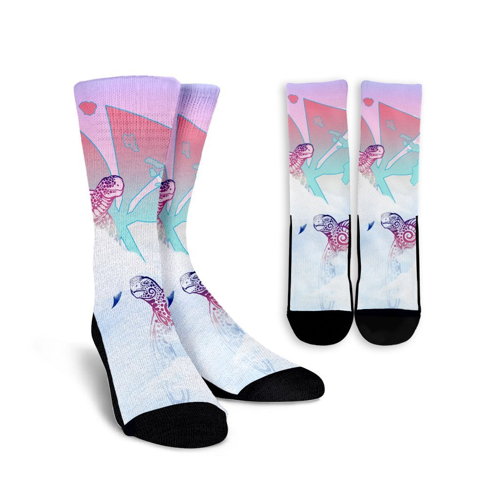 Hawaii Kanaka Map Horizon Turtle Crew Socks - AH Crew Socks White - Polynesian Pride