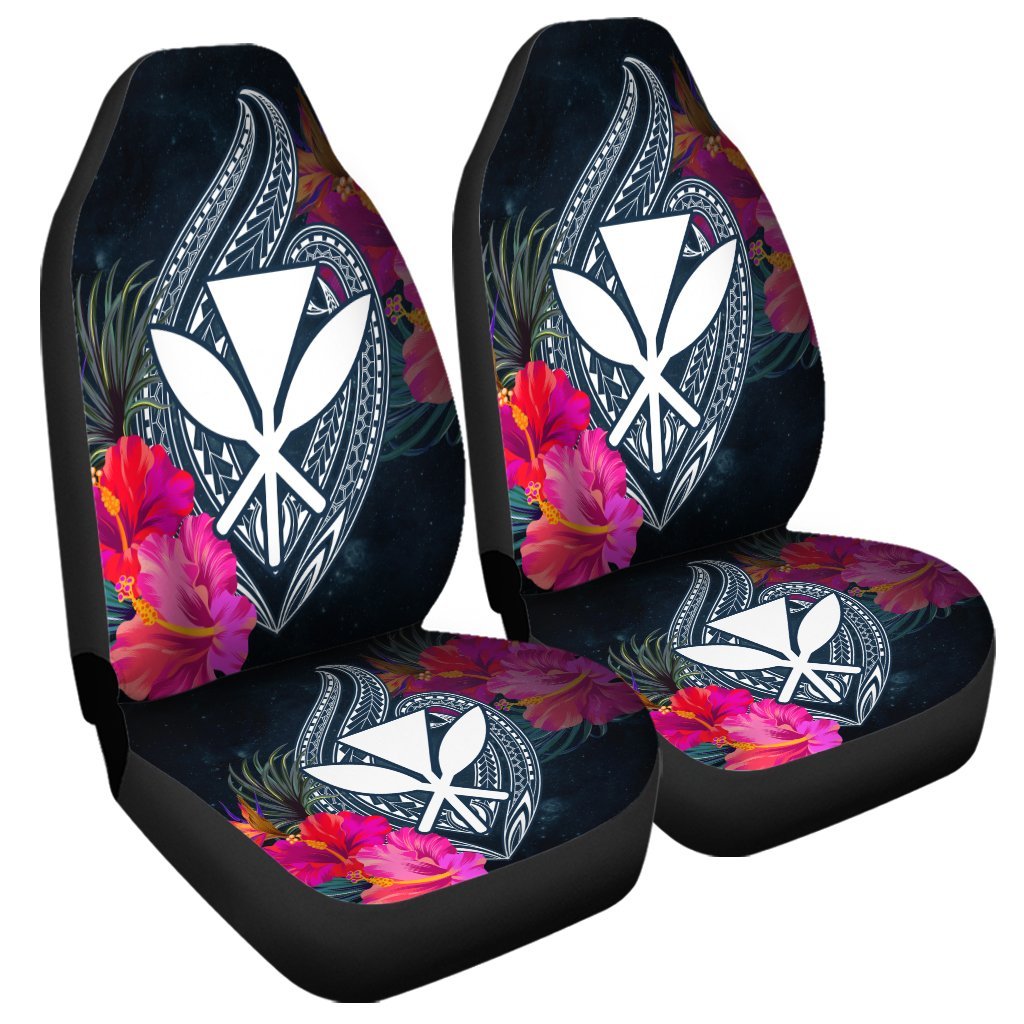 Hawaii Kanaka Polynesian Hibiscus Car Seat Covers - AH Universal Fit Black - Polynesian Pride