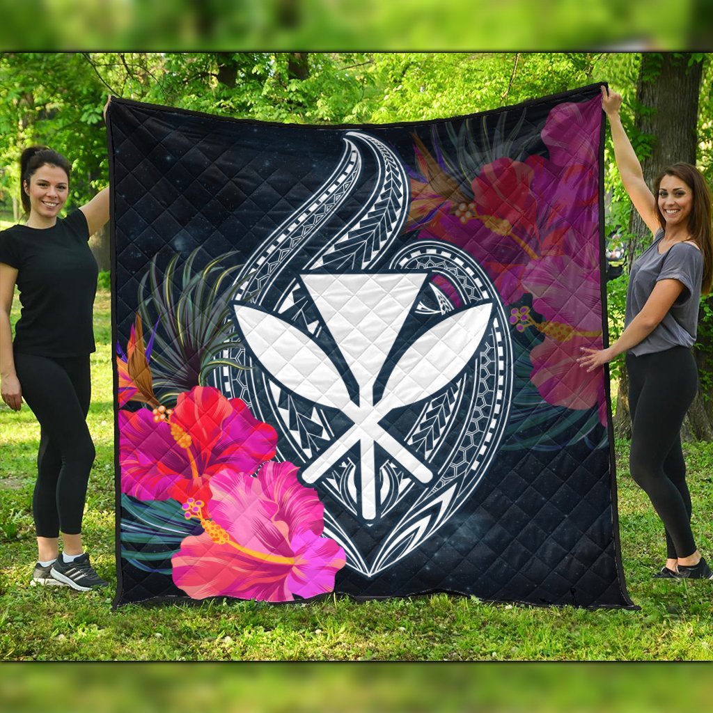 Hawaii Kanaka Polynesian Hibiscus Premium Quilts - AH Black - Polynesian Pride