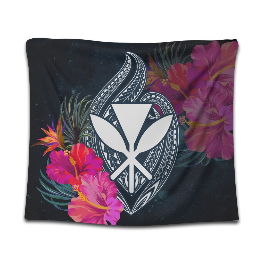 Hawaii Kanaka Polynesian Hibiscus Tapestry - AH Wall Tapestry Black - Polynesian Pride