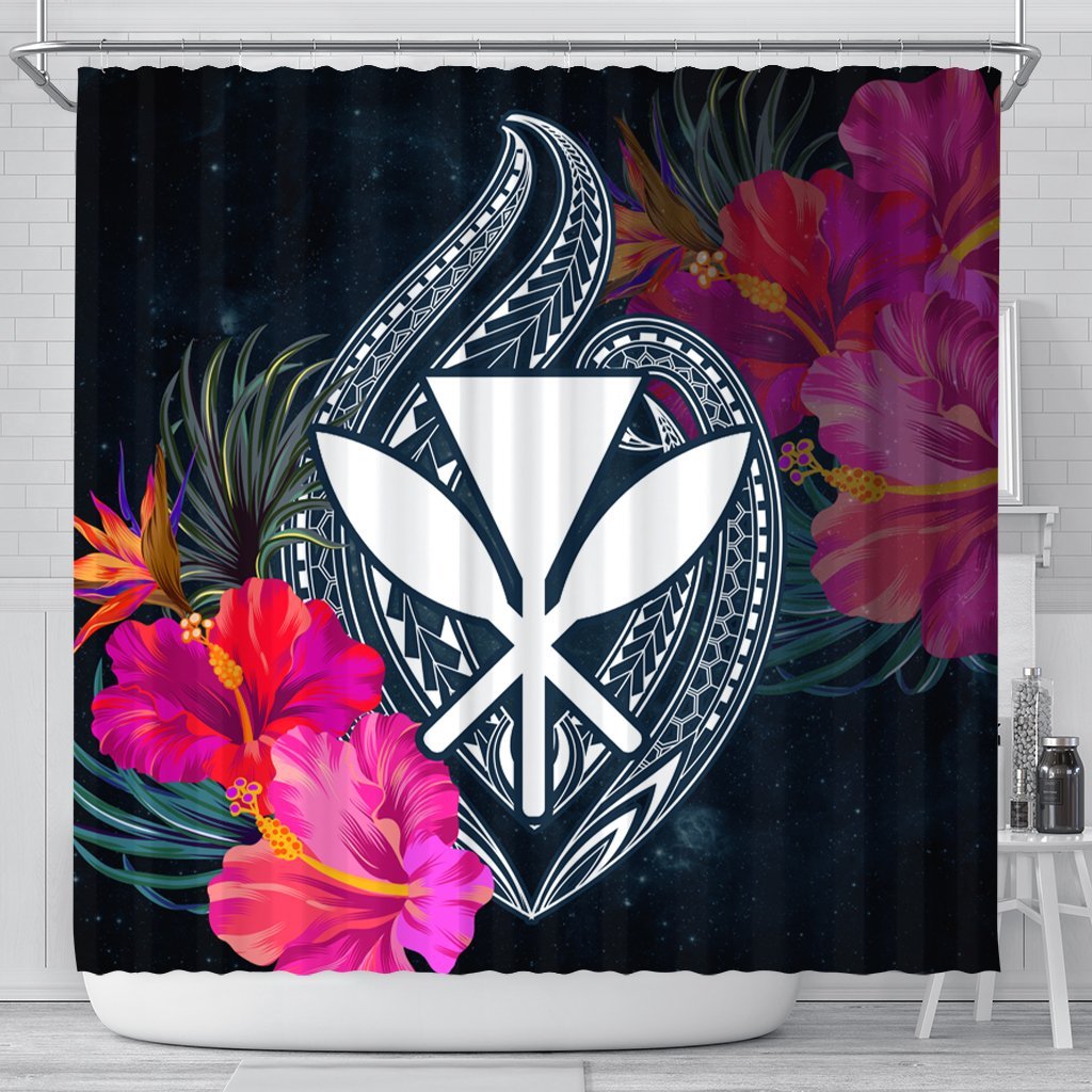 Hawaii Kanaka Polynesian Hibiscus Shower Curtain - AH 177 x 172 (cm) Black - Polynesian Pride