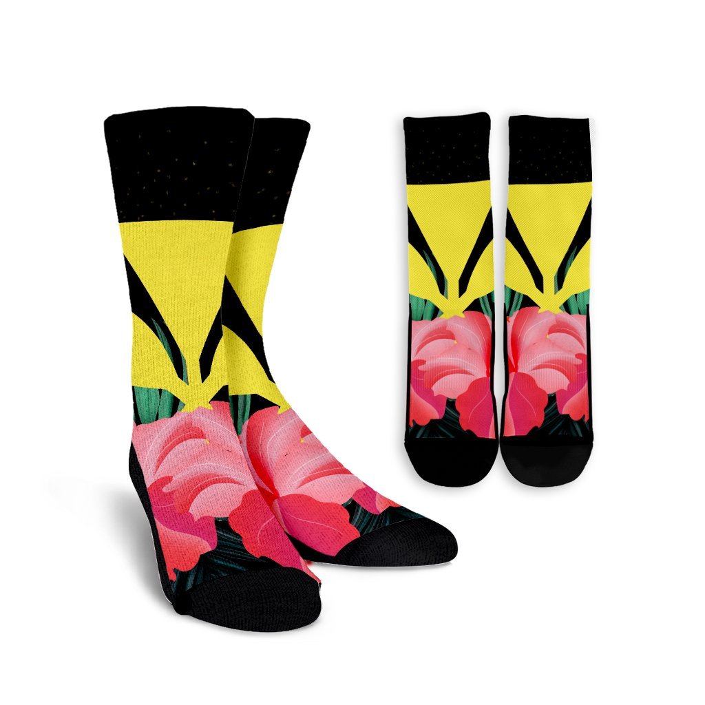 Hawaii Kanaka Tropical Hibiscus Crew Socks - AH Crew Socks White - Polynesian Pride