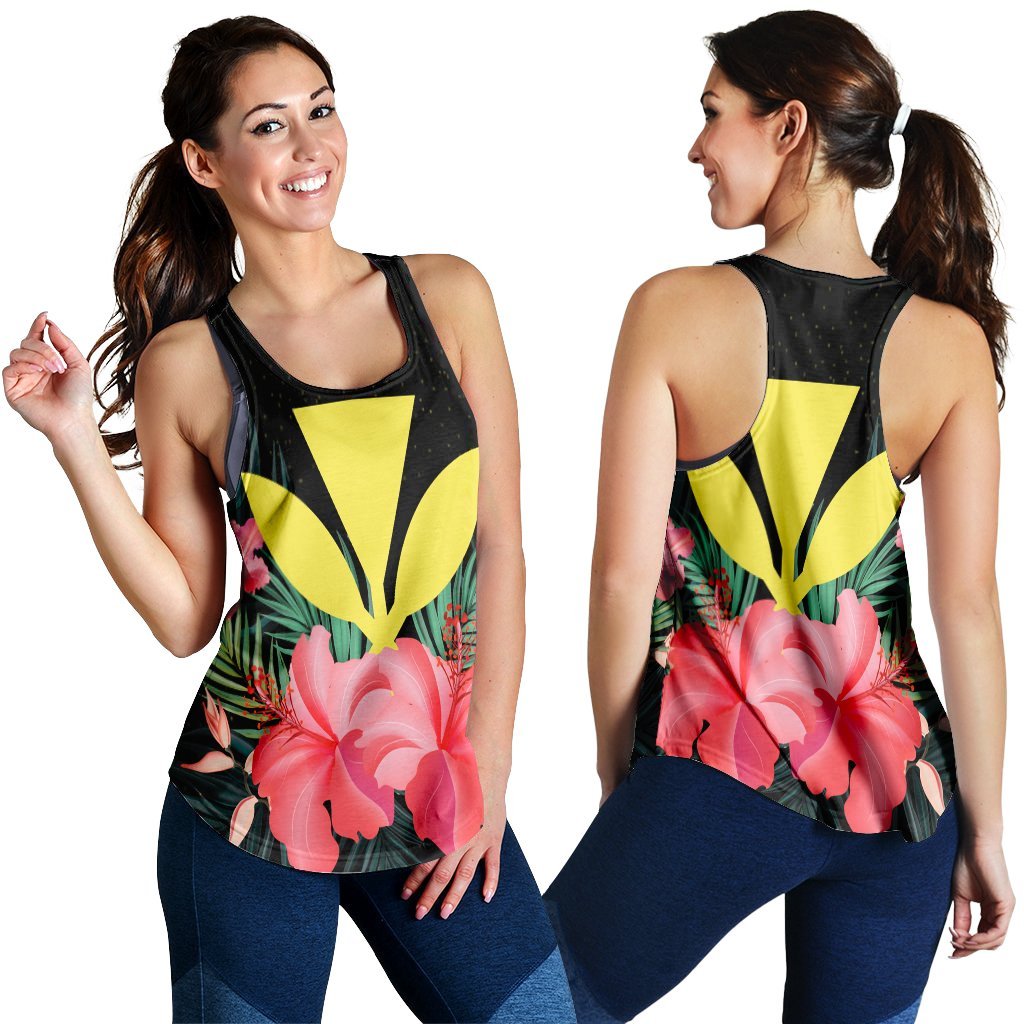 Hawaii Kanaka Tropical Hibiscus Racerback Tank - AH Black - Polynesian Pride