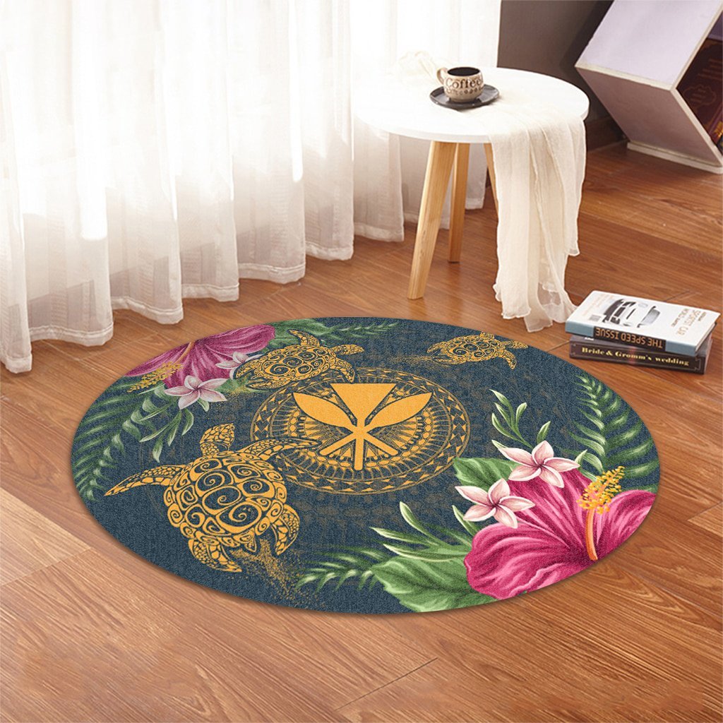 Hawaii Kanaka Turtle Hibiscus Plumerian Polynesia Round Carpet - Alena Style - AH - Polynesian Pride