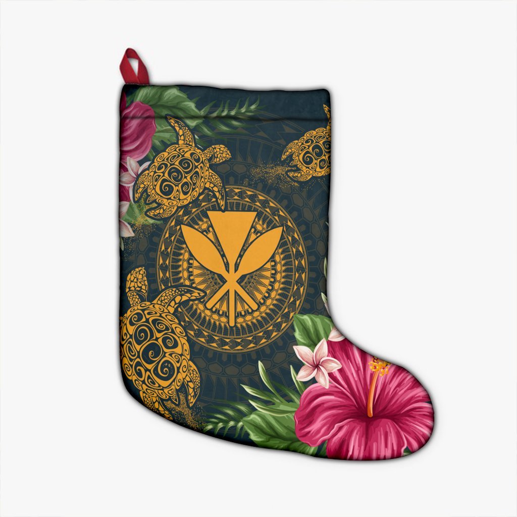 Hawaii Kanaka Turtle Hibiscus Plumerian Polynesia Christmas Stocking - Alena Style - AH Christmas Stocking 26 X 42 cm Black - Polynesian Pride