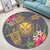 Hawaii Kanaka Turtle Hibiscus Plumerian Polynesia Round Carpet - Alena Style Purple - AH - Polynesian Pride