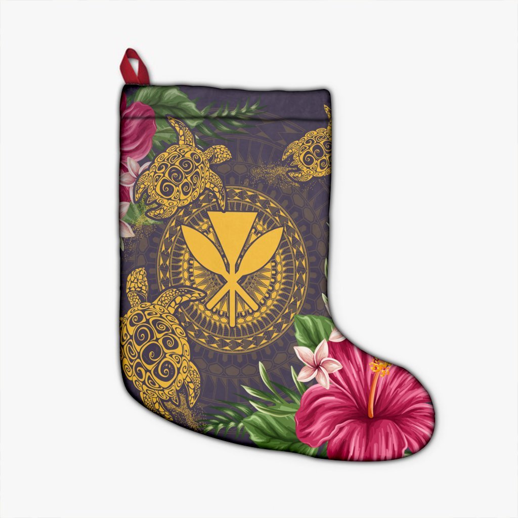 Hawaii Kanaka Turtle Hibiscus Plumerian Polynesia Christmas Stocking - Alena Style Purple - AH Christmas Stocking 26 X 42 cm Black - Polynesian Pride