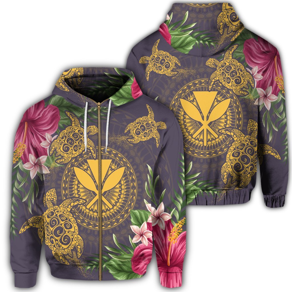 Hawaii Kanaka Turtle Hibiscus Plumerian Polynesia Zip Hoodie Alena Style Purple Unisex Art - Polynesian Pride