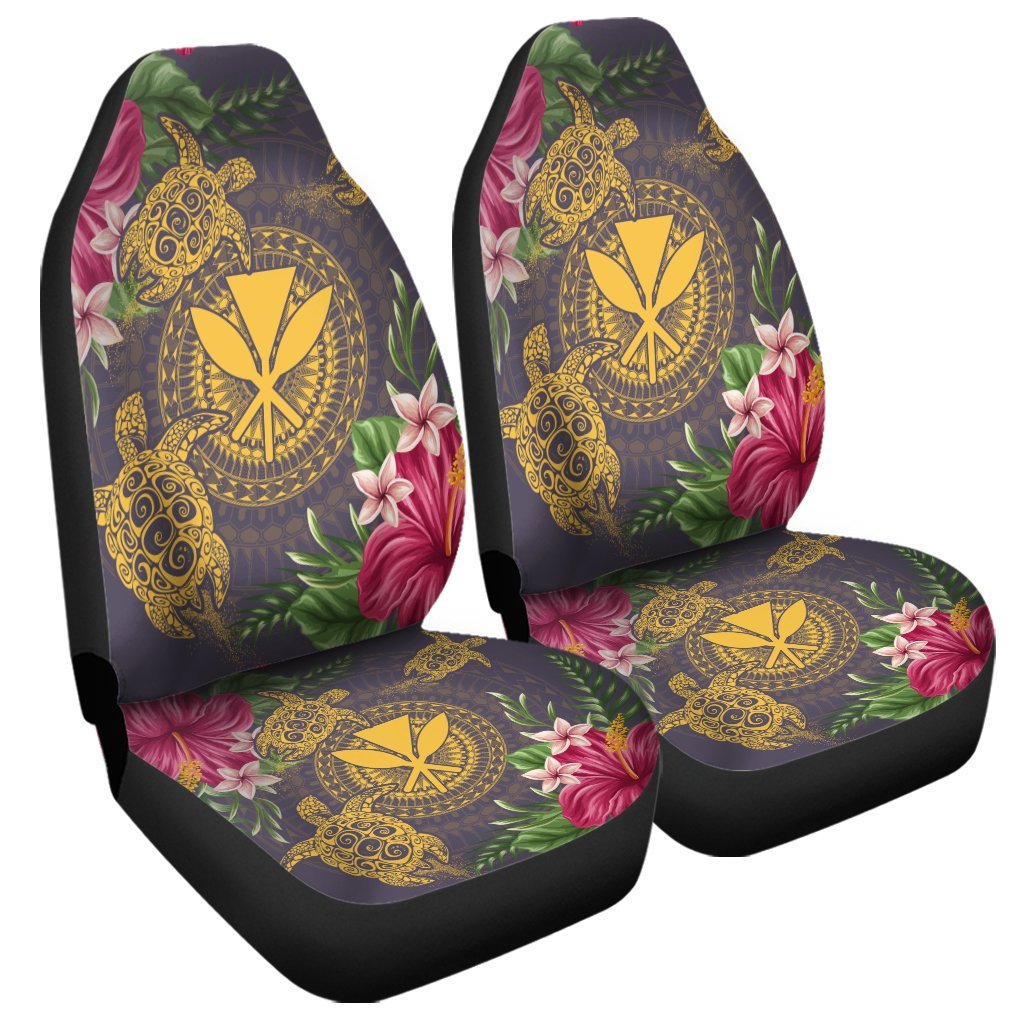 Hawaii Kanaka Turtle Hibiscus Plumerian Polynesia Car Seat Covers - Alena Style Purple - AH Universal Fit Black - Polynesian Pride