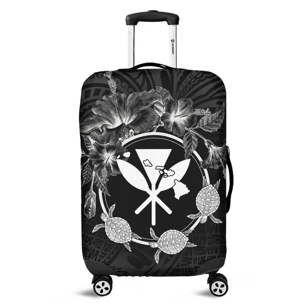 Hawaii Kanaka Turtle Hibiscus Polynesian Luggage Covers - Anthea Style - AH Black - Polynesian Pride