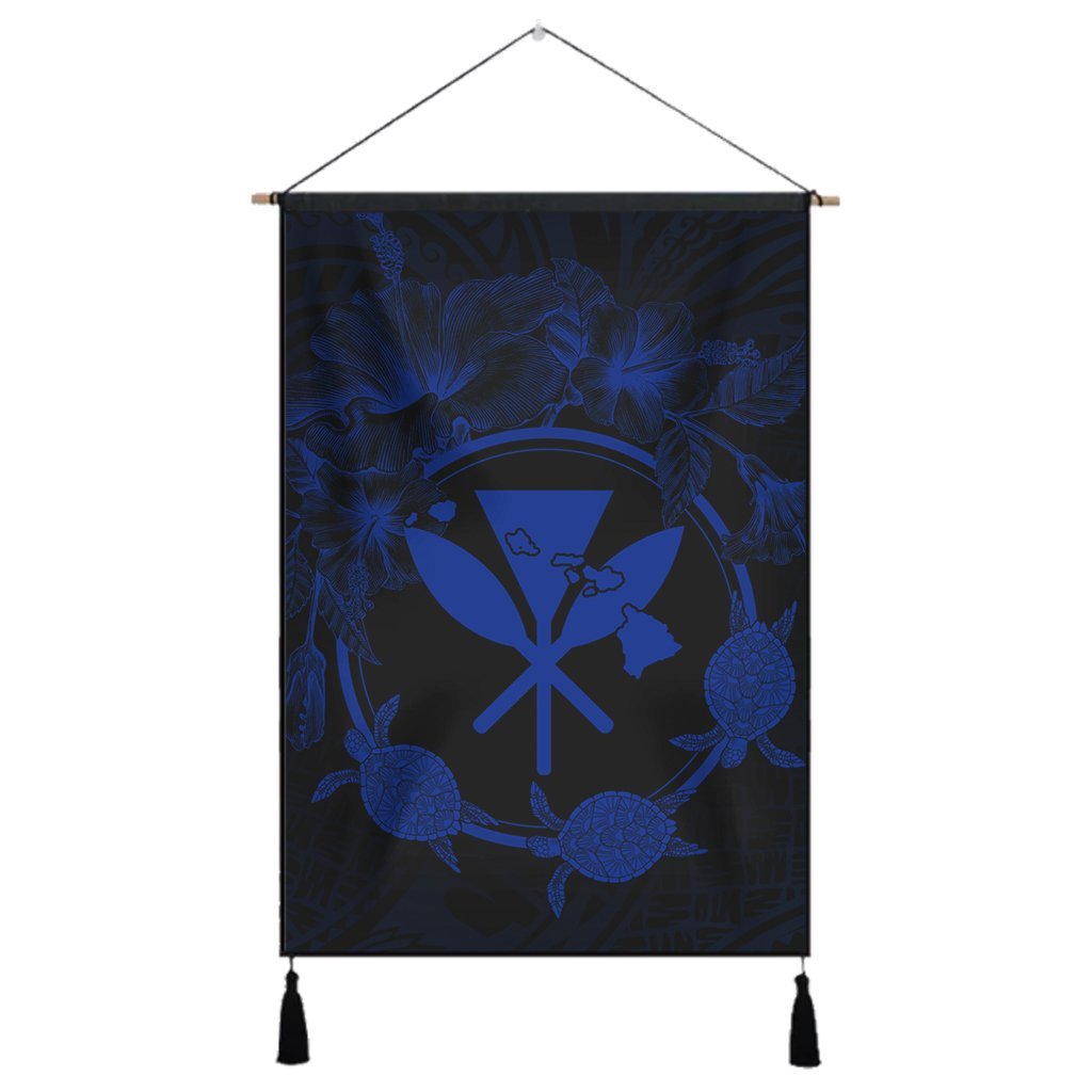 Hawaii Kanaka Turtle Hibiscus Polynesian Hanging Poster - Anthea Style Blue - AH Hanging Poster Cotton And Linen - Polynesian Pride
