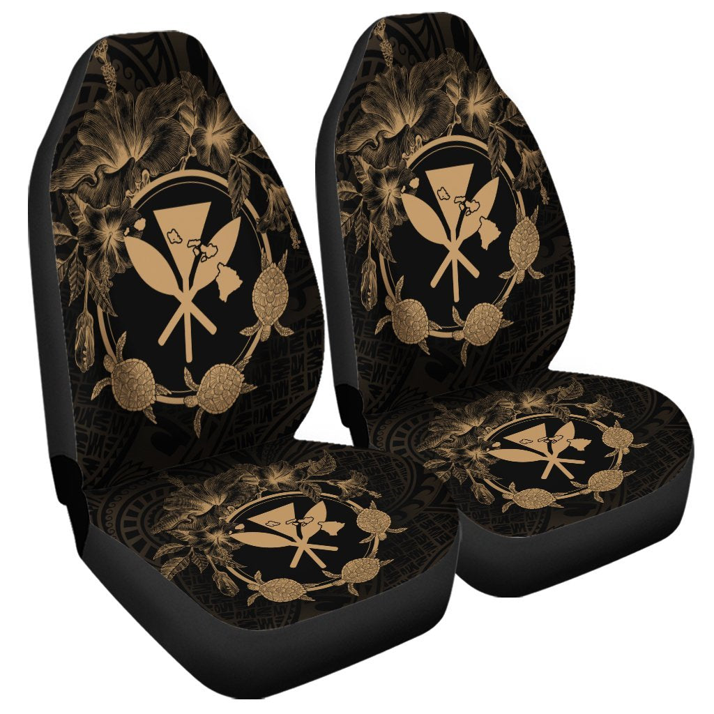 Hawaii Kanaka Turtle Hibiscus Polynesian Car Seat Covers - Anthea Style Gold - AH Universal Fit Black - Polynesian Pride