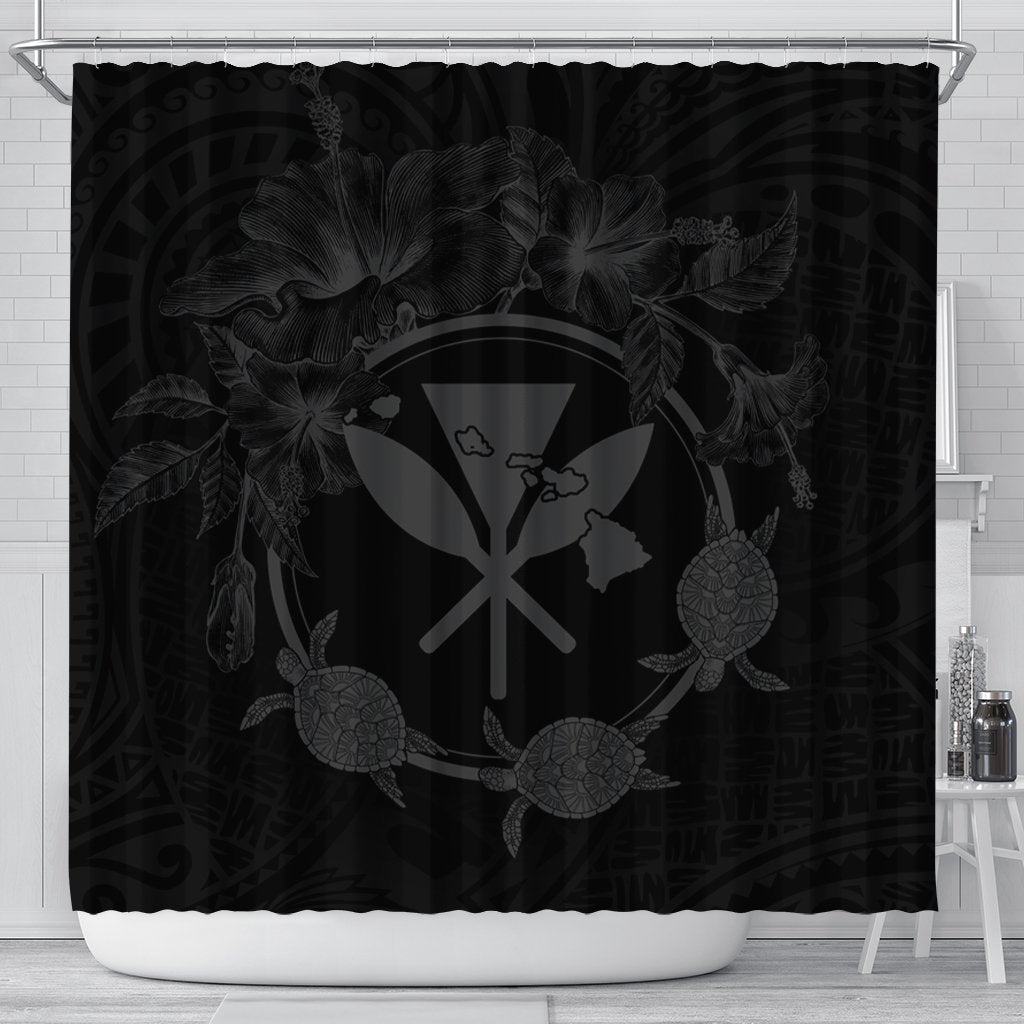 Hawaii Kanaka Turtle Hibiscus Polynesian Shower Curtain - Anthea Style Gray - AH 177 x 172 (cm) Black - Polynesian Pride