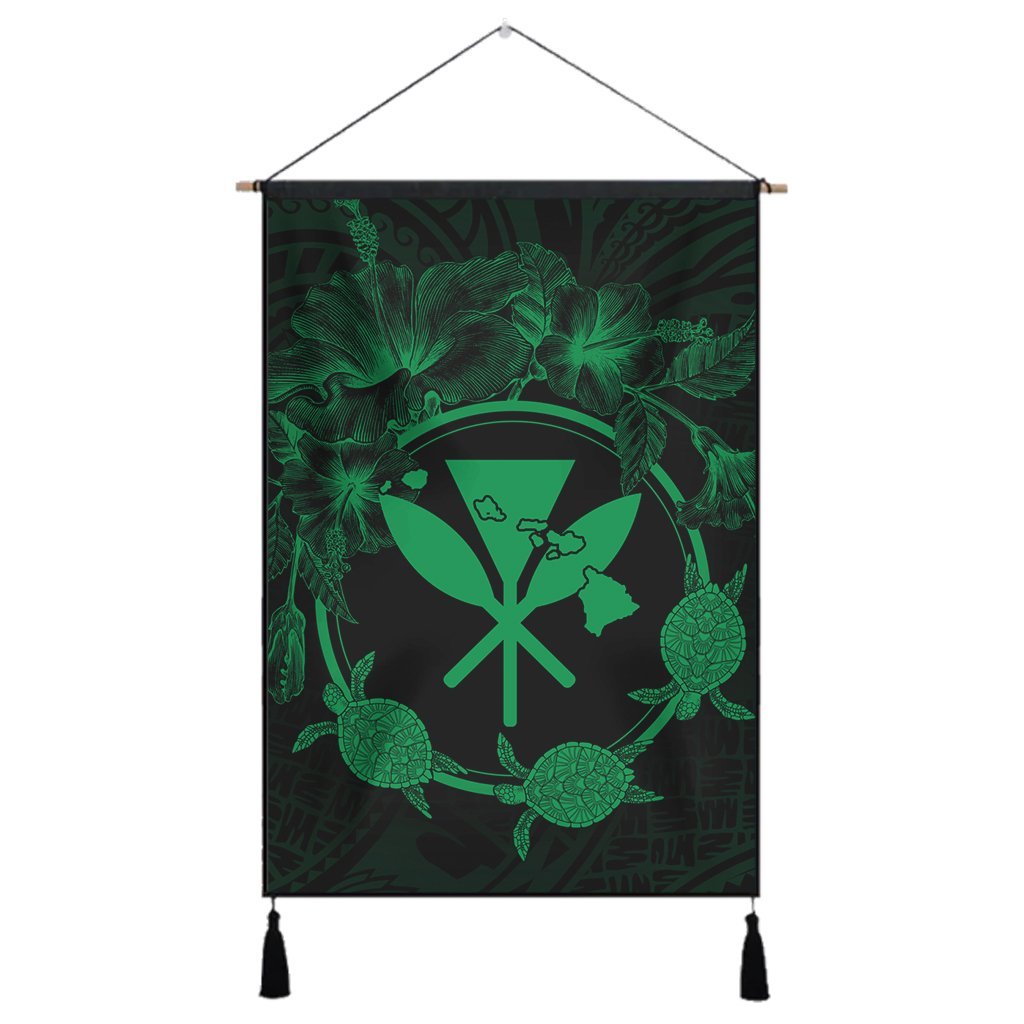 Hawaii Kanaka Turtle Hibiscus Polynesian Hanging Poster - Anthea Style Green - AH Hanging Poster Cotton And Linen - Polynesian Pride