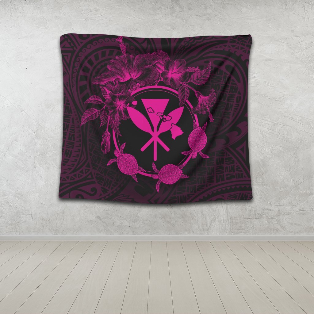Hawaii Kanaka Turtle Hibiscus Polynesian Tapestry - Anthea Style Pink - AH - Polynesian Pride