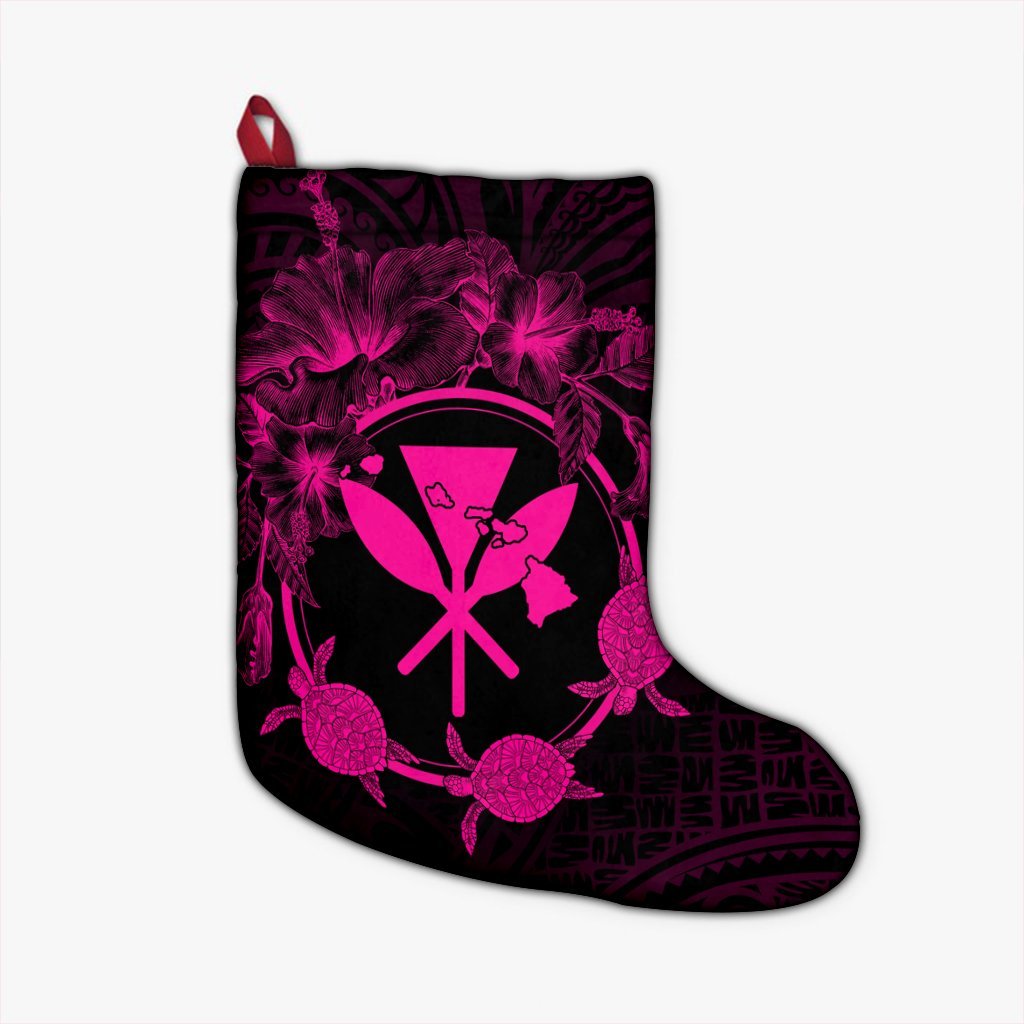 Hawaii Kanaka Turtle Hibiscus Polynesian Christmas Stocking - Anthea Style Pink - AH Christmas Stocking 26 X 42 cm Black - Polynesian Pride