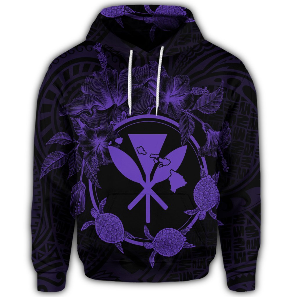 Hawaiian Kanaka Turtle Hibiscus Polynesian Hoodie Anthea Style Purple - Polynesian Pride