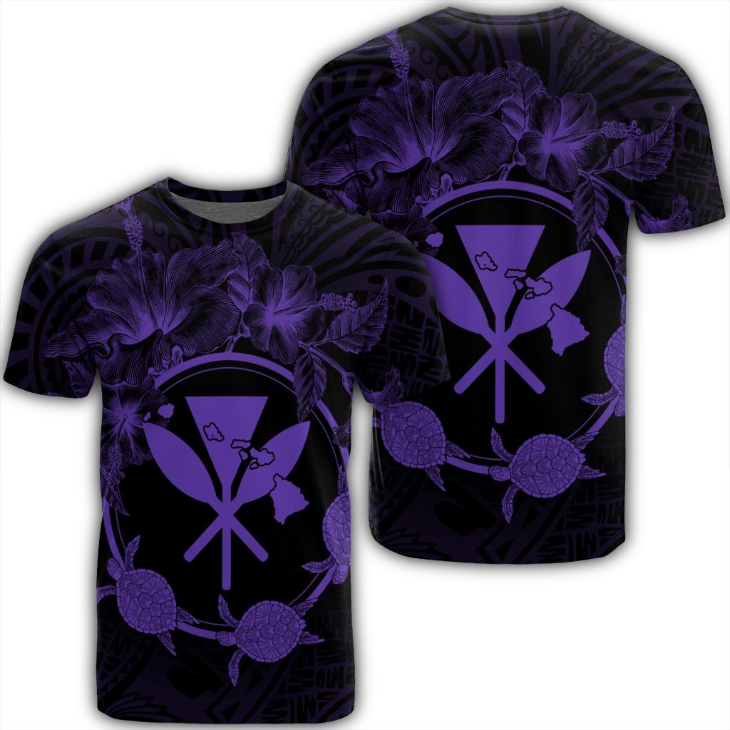 Hawaii Kanaka Turtle Hibiscus Polynesian T Shirt Anthea Style Purple Unisex Black - Polynesian Pride