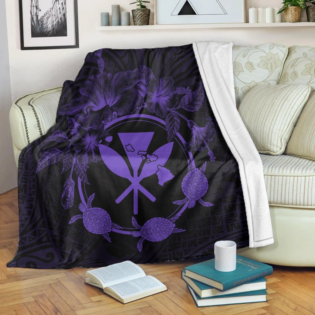 Hawaii Kanaka Turtle Hibiscus Polynesian Premium Blankets - Anthea Style Purple - AH White - Polynesian Pride