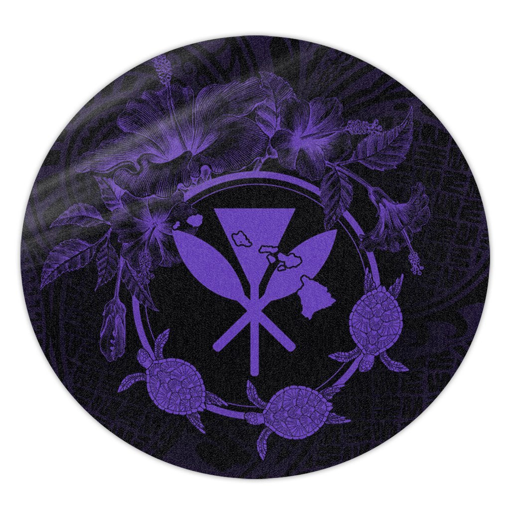 Hawaii Kanaka Turtle Hibiscus Polynesian Round Carpet - Anthea Style Purple - AH Round Carpet Luxurious Plush - Polynesian Pride