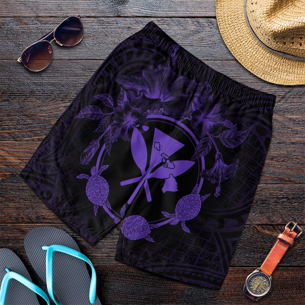 Hawaii Kanaka Turtle Hibiscus Polynesian Men's Shorts - Anthea Style Purple - AH Art - Polynesian Pride