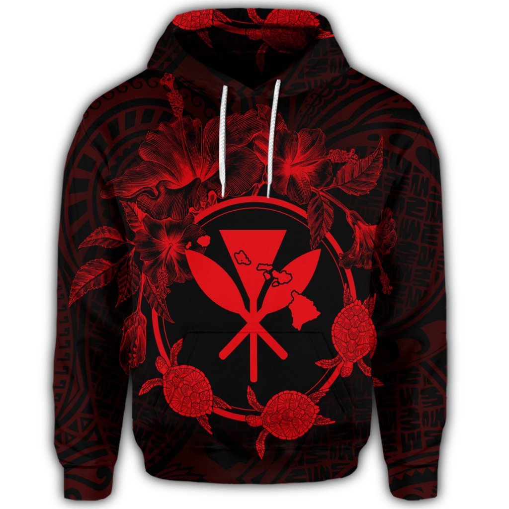 Hawaiian Kanaka Turtle Hibiscus Polynesian Hoodie Anthea Style Red - Polynesian Pride
