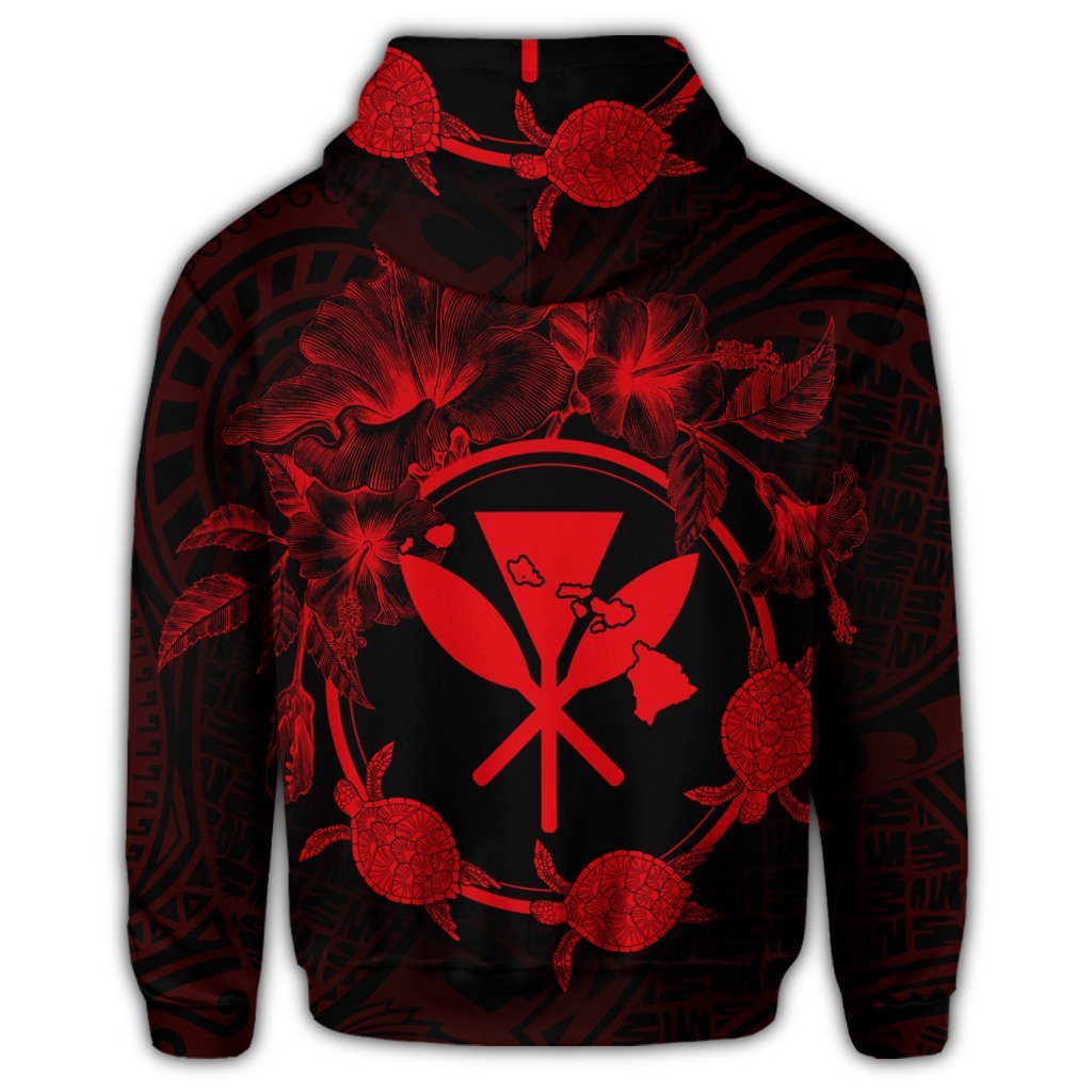 Hawaiian Kanaka Turtle Hibiscus Polynesian Hoodie Anthea Style Red - Polynesian Pride