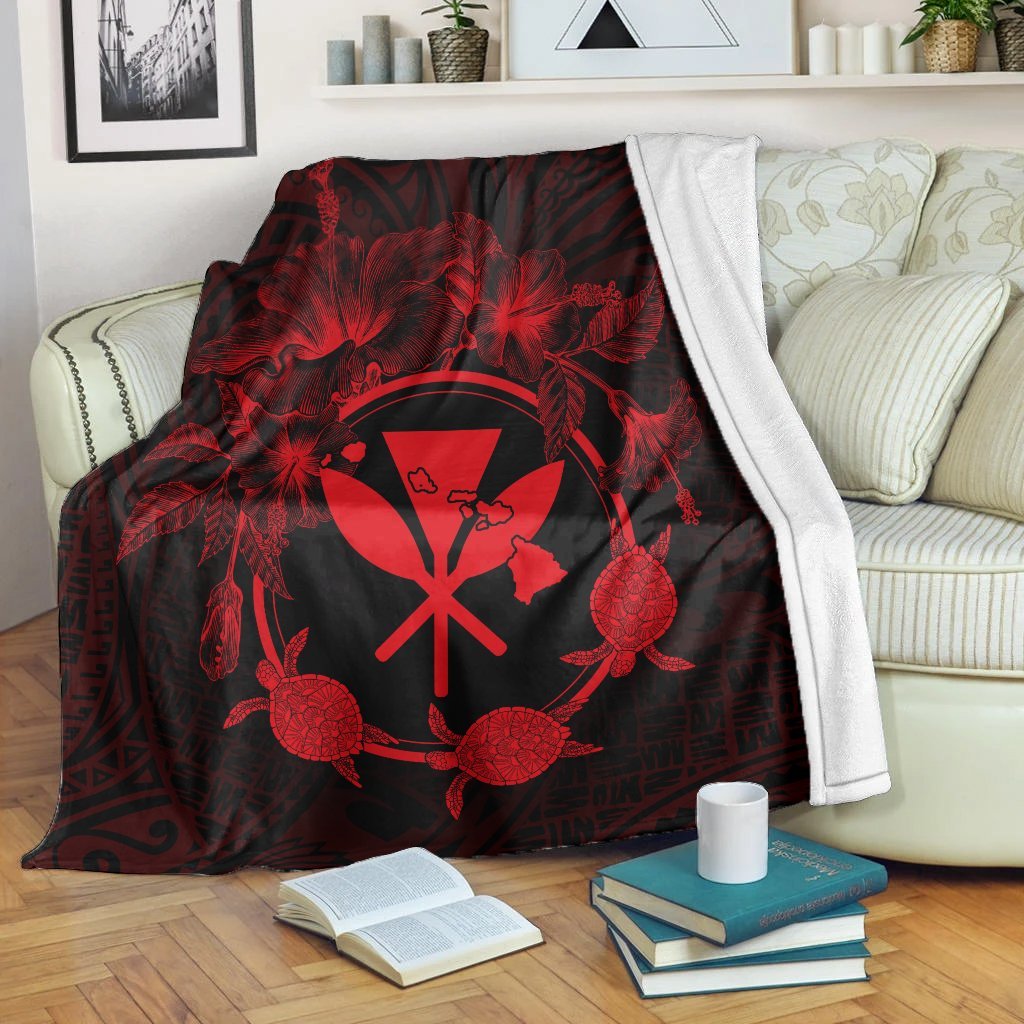 Hawaii Kanaka Turtle Hibiscus Polynesian Premium Blankets - Anthea Style Red - AH White - Polynesian Pride