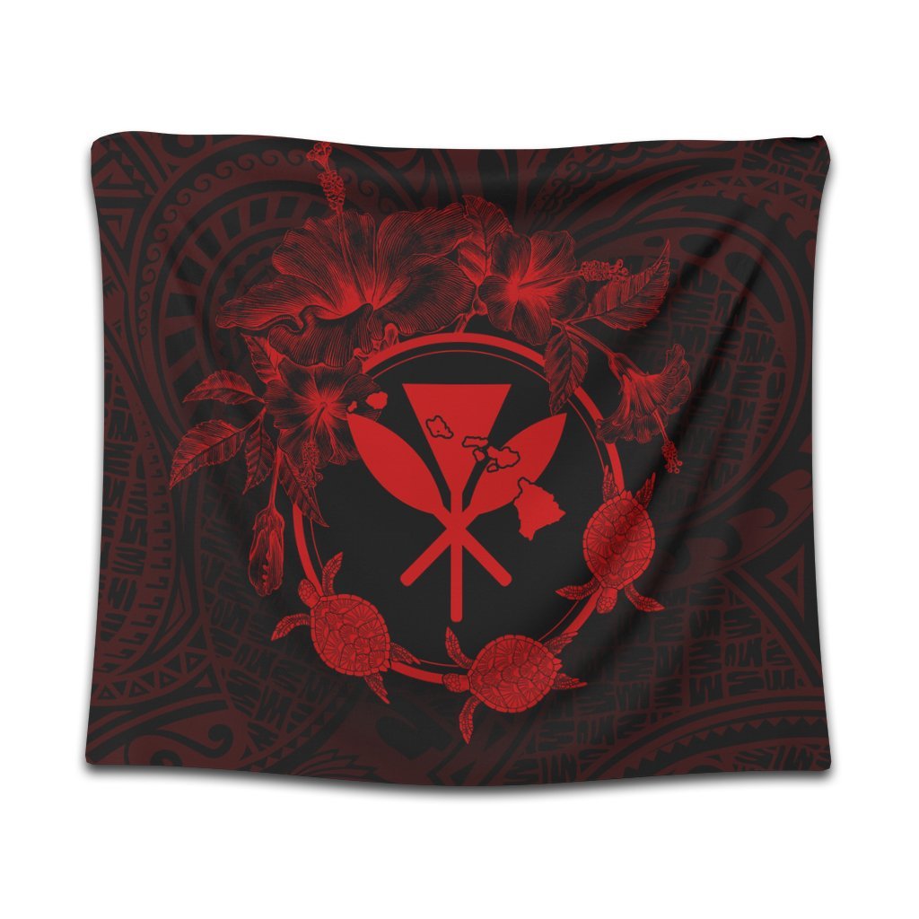 Hawaii Kanaka Turtle Hibiscus Polynesian Tapestry - Anthea Style Red - AH Wall Tapestry Black - Polynesian Pride